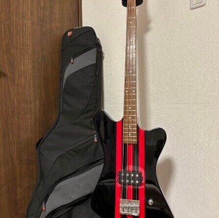 Burny NAOKI Electric Bass Guitar  Thlines Red w/ Gig Bag Used