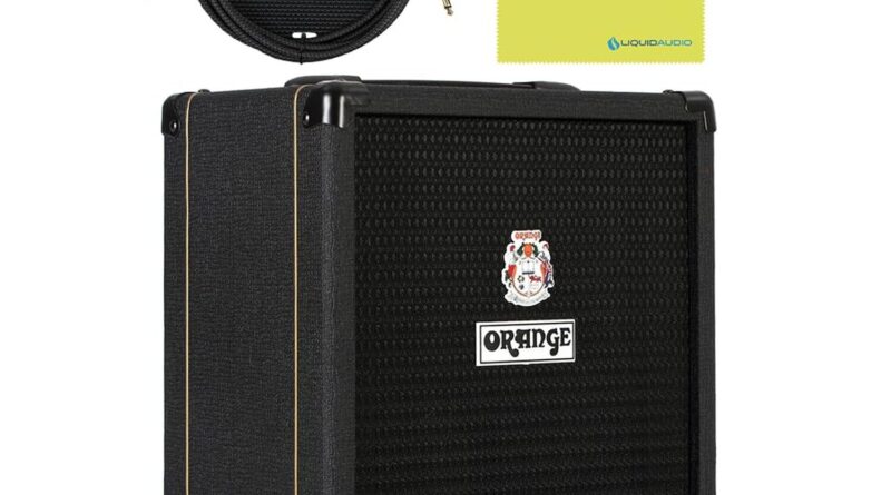 Orange Crush Bass 25 Black Guitar Combo Amp Bundle w/Pig Hog Black Woven Inst...