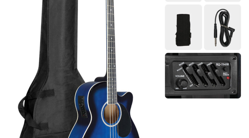 Glarry 4 String Electric Acoustic Bass Guitar Rosewood Fingerboard Blue