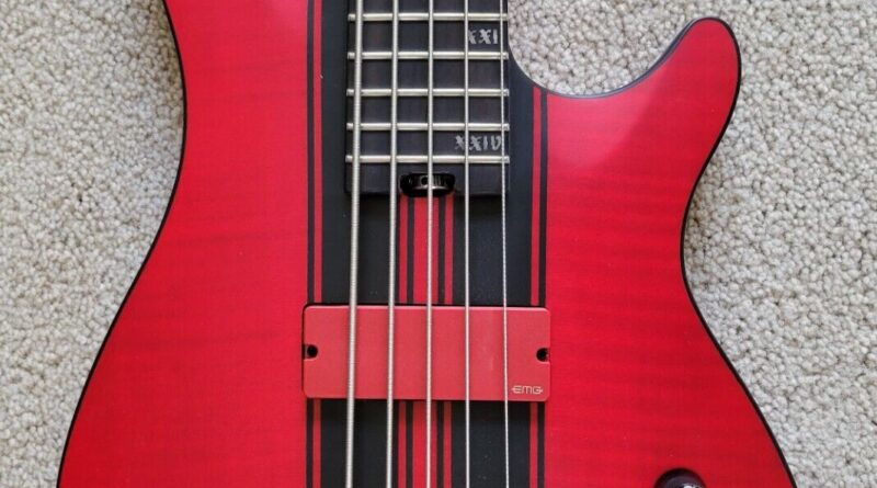 Schecter C-5 GT 5 String Electric Bass Guitar, Satin Trans Red with Stripe, HSC