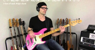 Simple bass line practice in all 12 keys, intermediate level, how to play bass