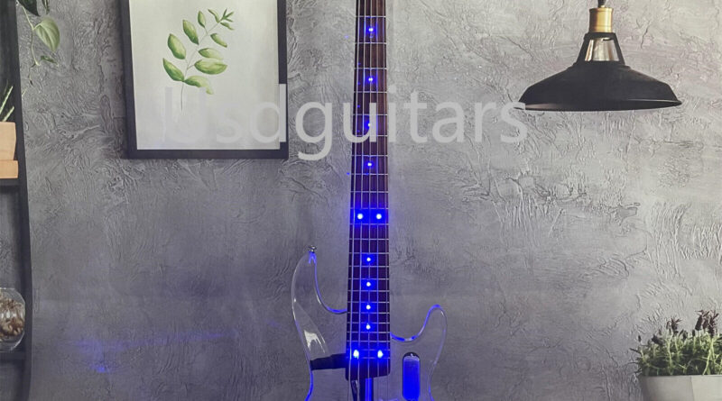 5 String Electric Bass Guitar Acrylic Body 2S Chrome Parts Color LED Light