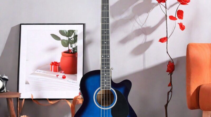 Blue 4/4 Full Size 4 Strings Acoustic Electric Bass Guitar Set w/ EQ-7545R