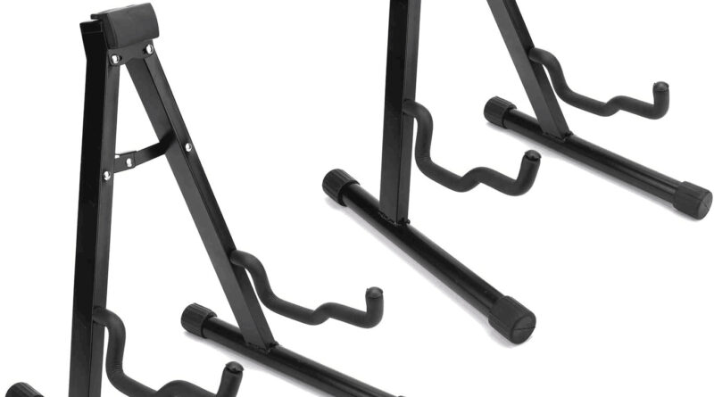 2 Pack Electric/Acoustic Bass A Frame Guitar Stand Folding Metal Holder Black