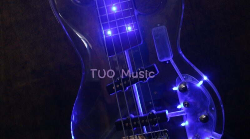 Crystal Electric Bass Guitar Solid Acrylic Body S-S Pickups Dazzling Blue Lights