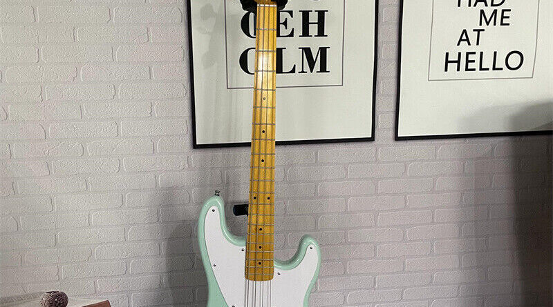 Factory Green Electric Precision Bass Guitar 4 String Solid Body Chrome Hardware