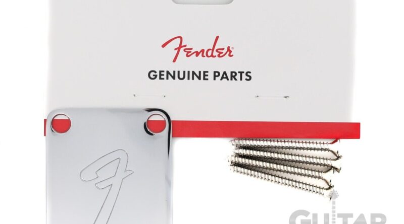 Genuine Fender '70s F Logo Strat/Tele 4-Bolt CHROME Guitar Neck Plate w/Screws