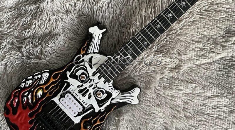 George Lynch Signature Carved Flaming Skull Electric Guitar Dokken Special Rare