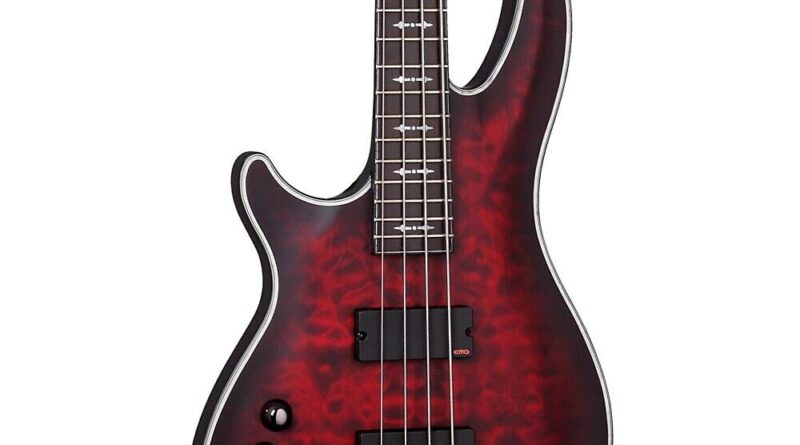 Schecter Hellraiser Extreme-4 Left-Handed Bass Guitar Satin Crimson Red Burst