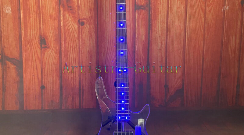 4 String Transparent Electric Bass Guitar Blue Light Acrylic Body Fast Ship