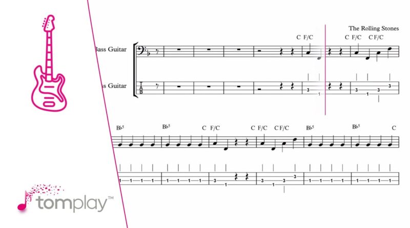 Rolling Stones: Start Me Up - Bass Tab with Play Along (Intermediate/Advanced Level)