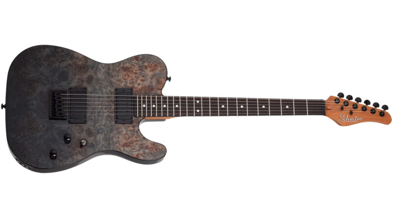 Schecter PT Standard Guitar, Rosewood, Roasted Maple, Black Fade Burst Burl