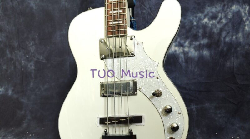 Solid 4 Strings Space Cadet Electric Bass Guitar White Body Trapeze Tailpiece