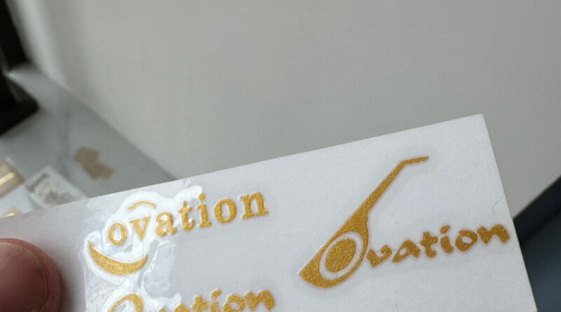 1Set Ovation Guitar Headstock Logo Vinyl UV Transfer RAISED Decal Sticker Golden