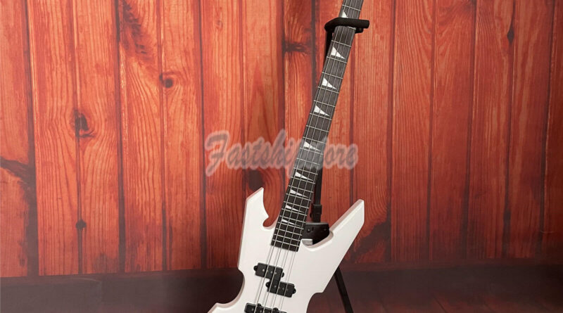 4 String White Electric Bass Guitar Special Shape Solid Body Black Hardware