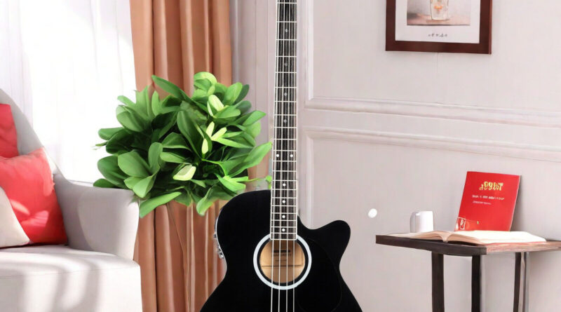 4 Strings Black 4/4 Full Size Acoustic Electric Bass Guitar Set w/ EQ-7545R