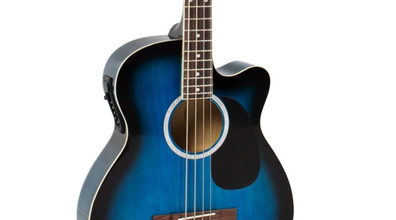 Acoustic Electric Bass Guitar - Full Size, 4 String, Fretted Bass Guitar - Blue