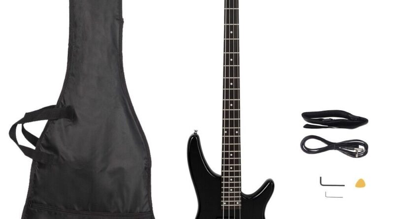 GIB Maple Electric Bass Guitar 5-Strings Full Size Black W/ Bag Strap Pick Cable